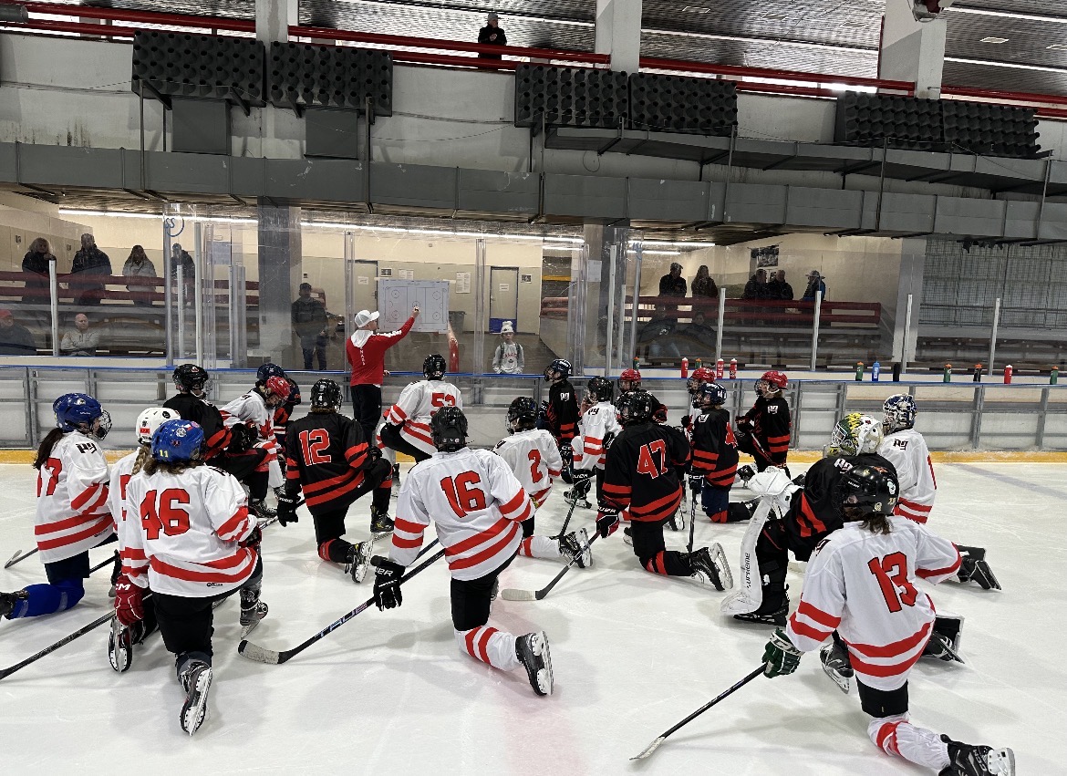 On-ice coaching session