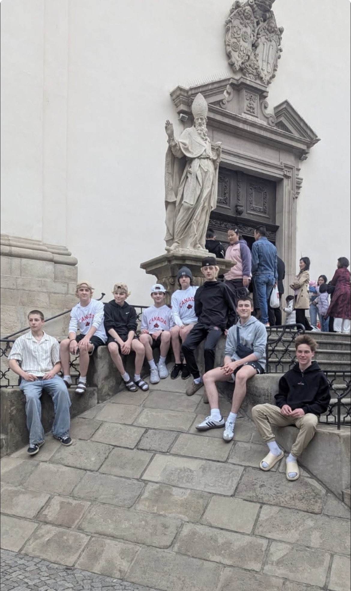 Team exploring European architecture